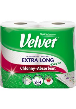 Бумажные полотенца Velvet Extra Long Decor 2 слоя 90 отрывов, 2 рулона 
